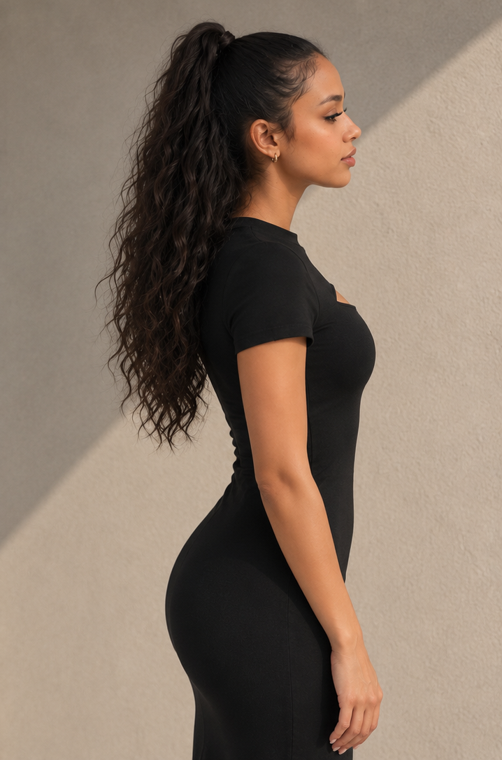 Sculpted Cut-Out Midi Dress – Zwart