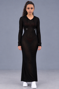Vixella Black Hooded Maxi Dress