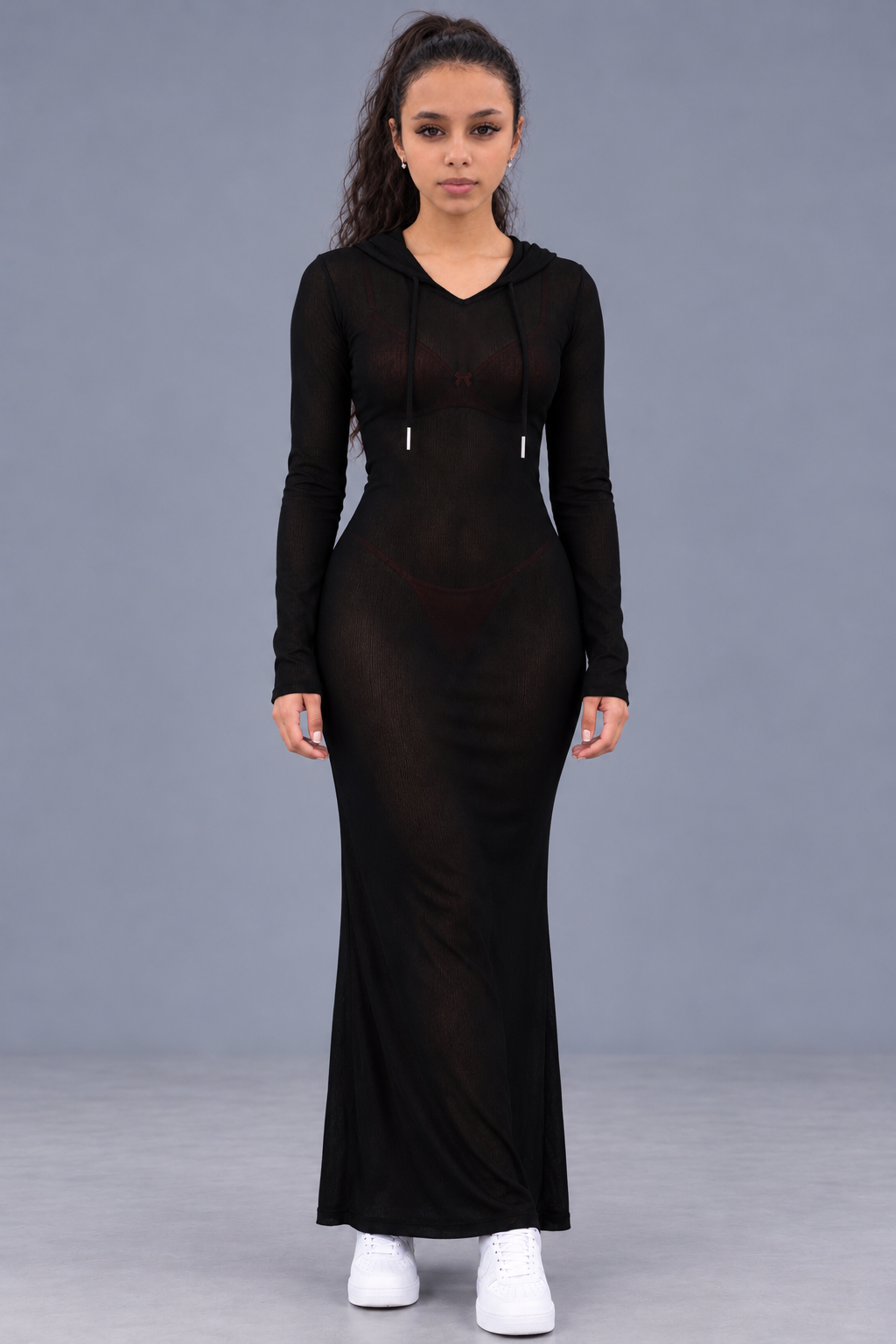 Vixella Black Hooded Maxi Dress