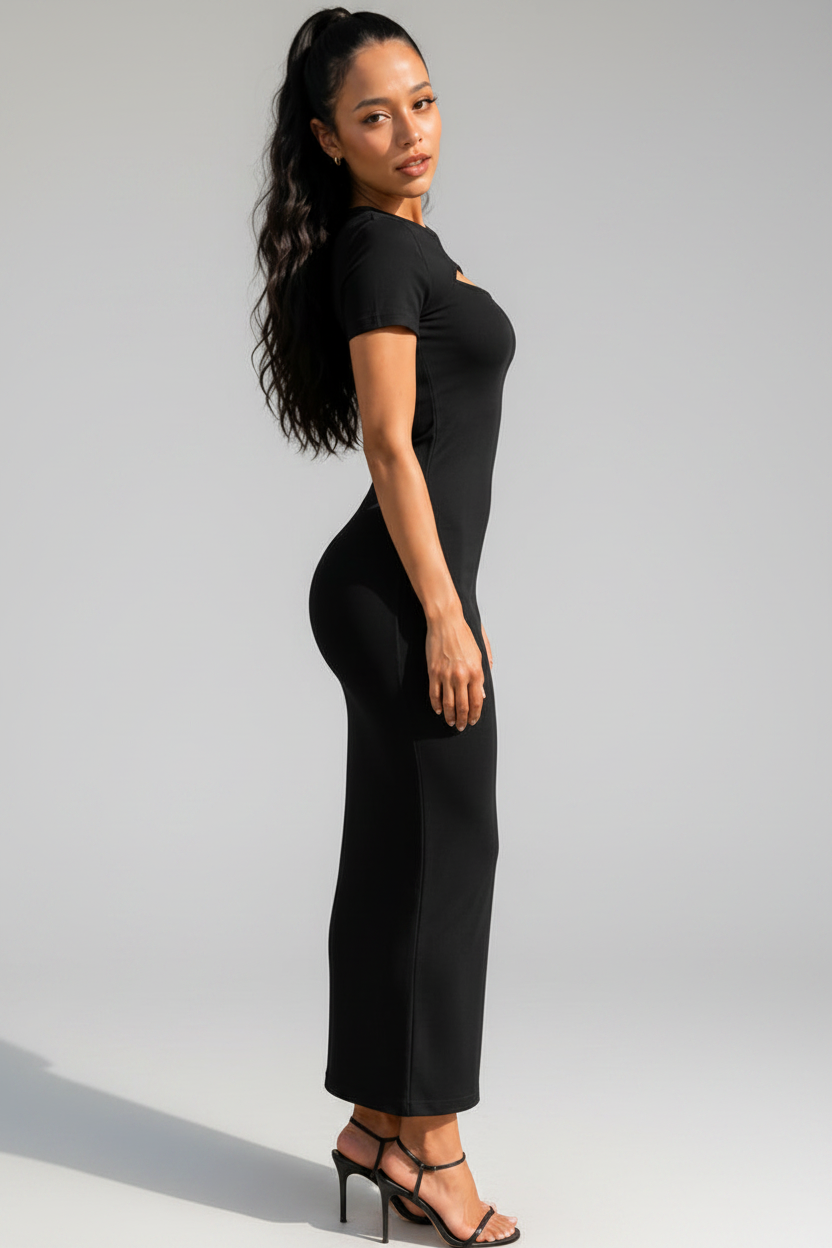 Sculpted Cut-Out Midi Dress – Zwart