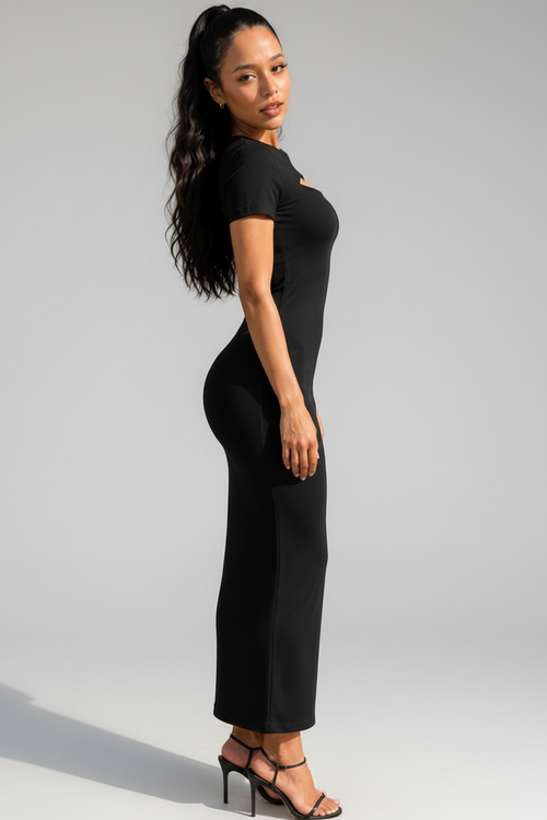 Sculpted Cut-Out Midi Dress – Zwart