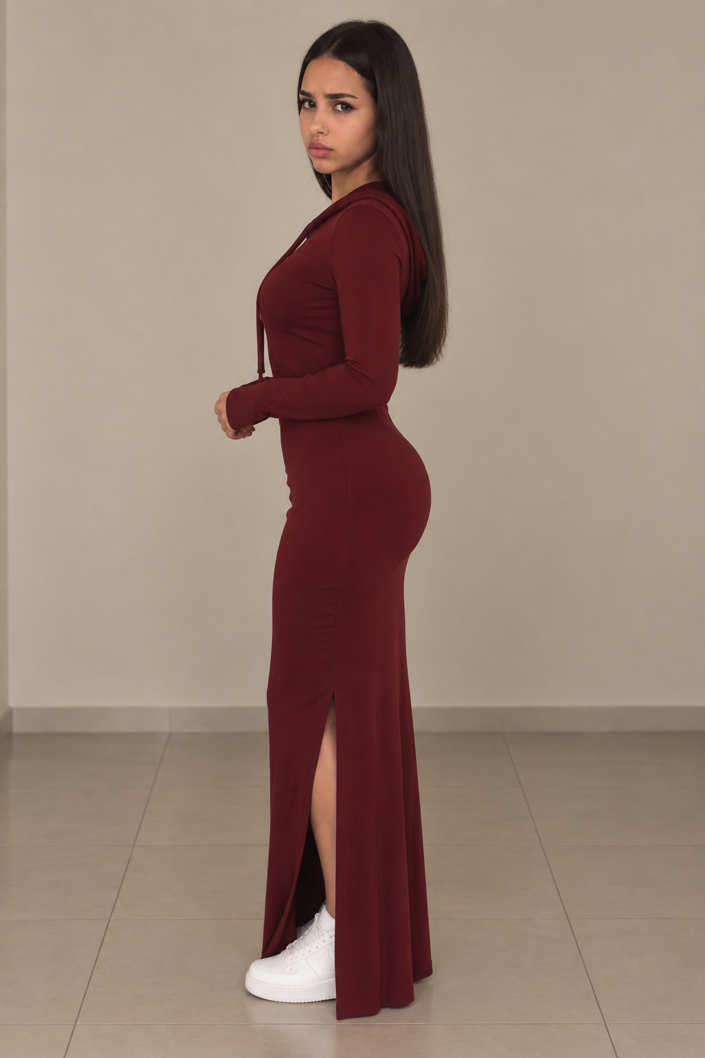 Vixella Bordaux Rood Hooded Maxi Dress