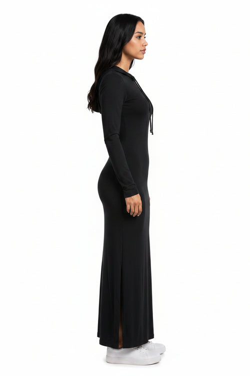 Vixella Black Hooded Maxi Dress