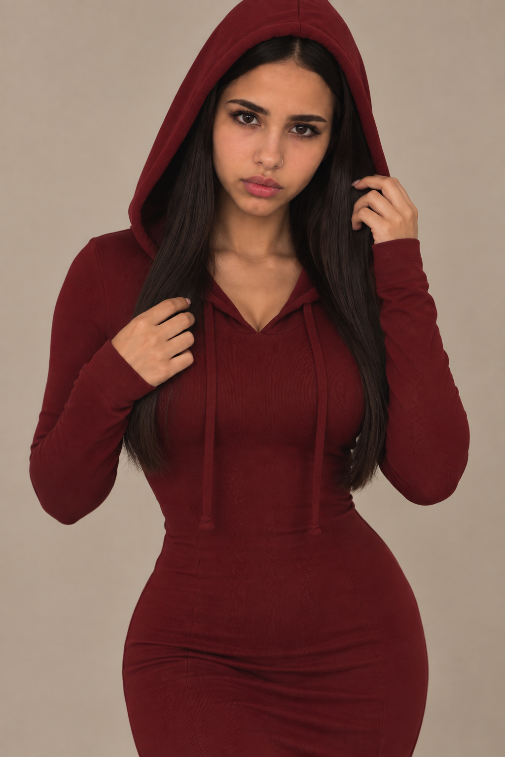 Vixella Bordaux Rood Hooded Maxi Dress