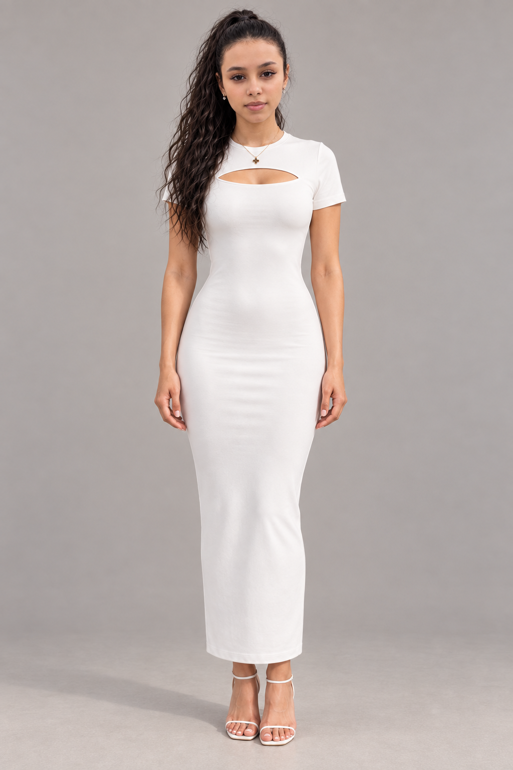 Sculpted Midi Dress – White