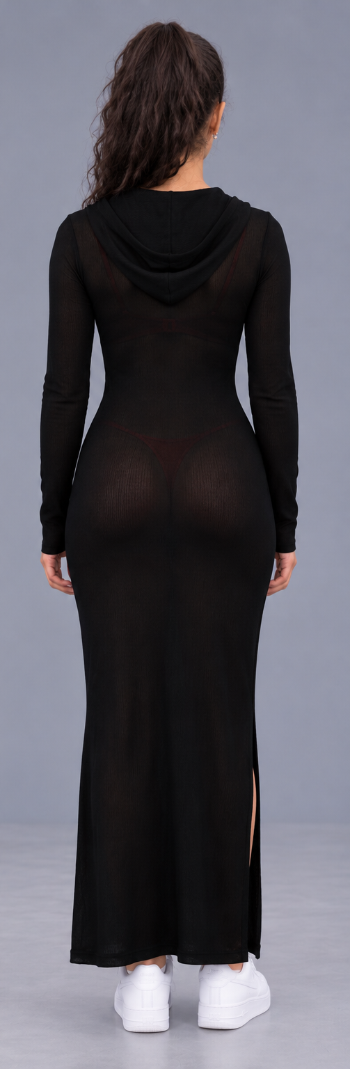Vixella Black Hooded Maxi Dress