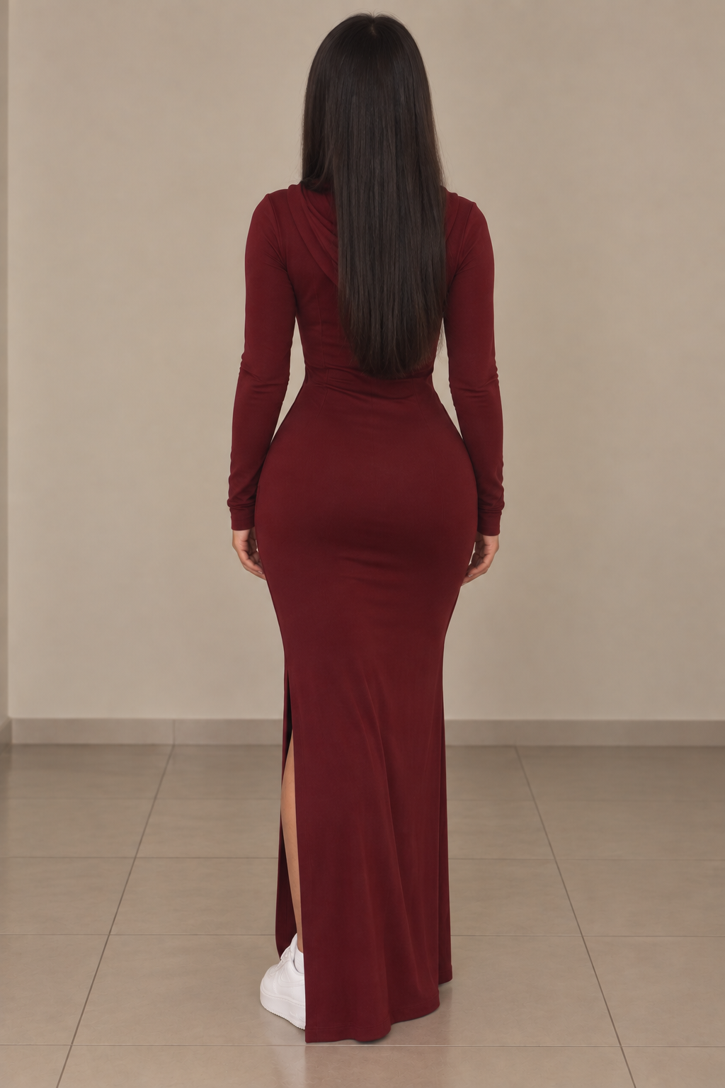 Vixella Bordaux Rood Hooded Maxi Dress
