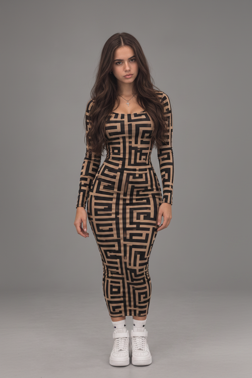 Vixella™ Amara Geometric Bodycon Maxi Dress