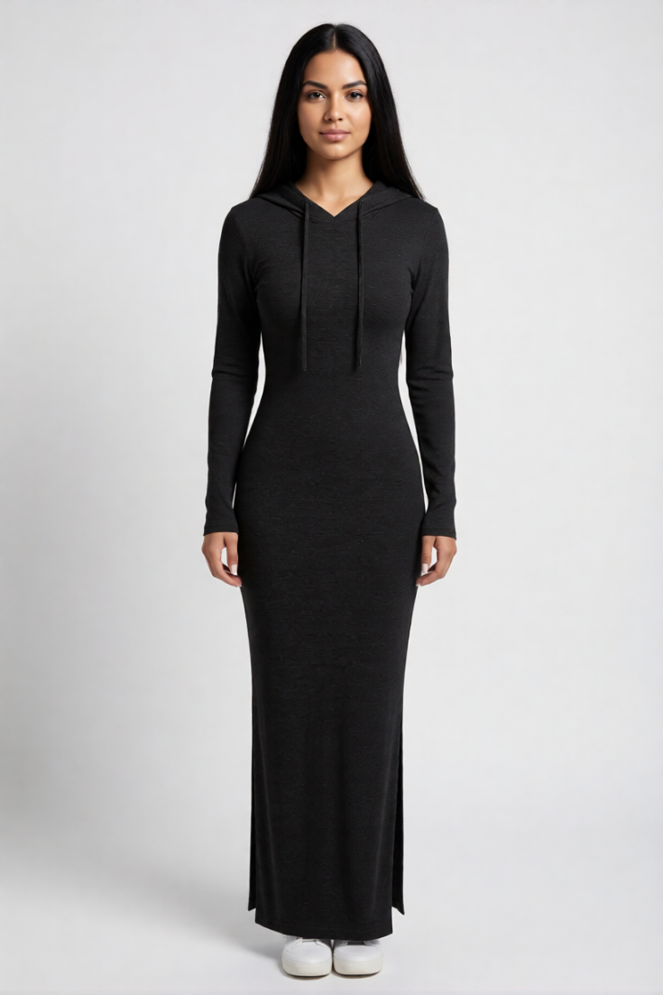 Vixella Black Hooded Maxi Dress