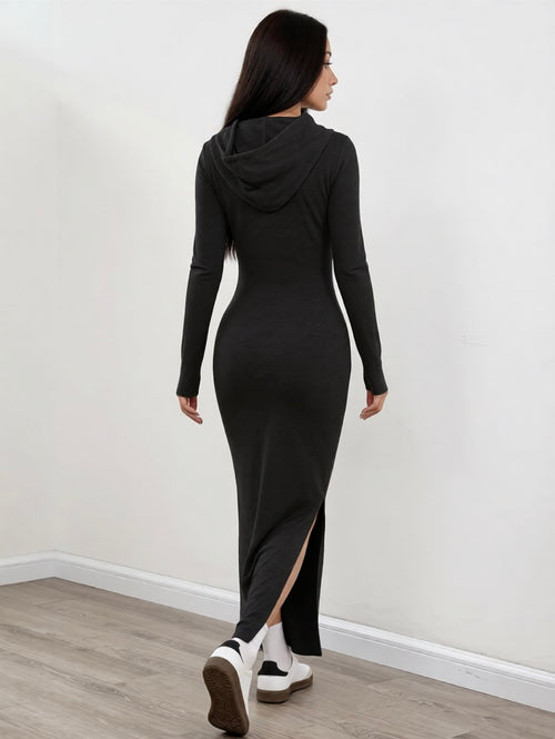 Vixella Black Hooded Maxi Dress