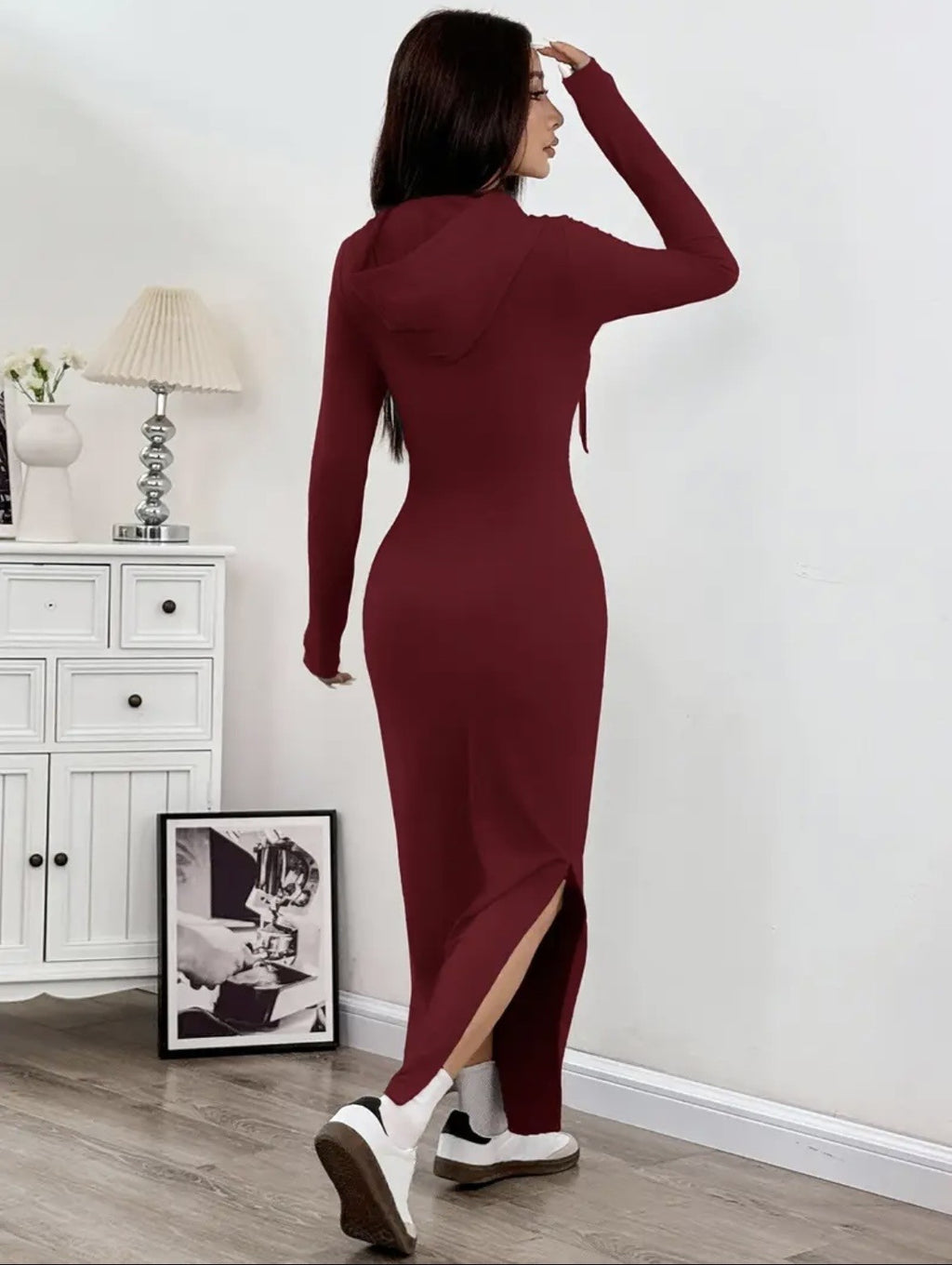 Vixella Bordaux Rood Hooded Maxi Dress