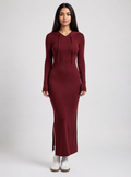 Vixella Bordaux Rood Hooded Maxi Dress