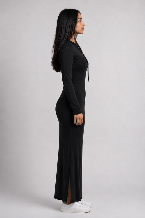 Vixella Black Hooded Maxi Dress